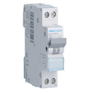 Hager miniature circuit breaker 1P+N 16A 4.5 KA C 1 module MJN516A